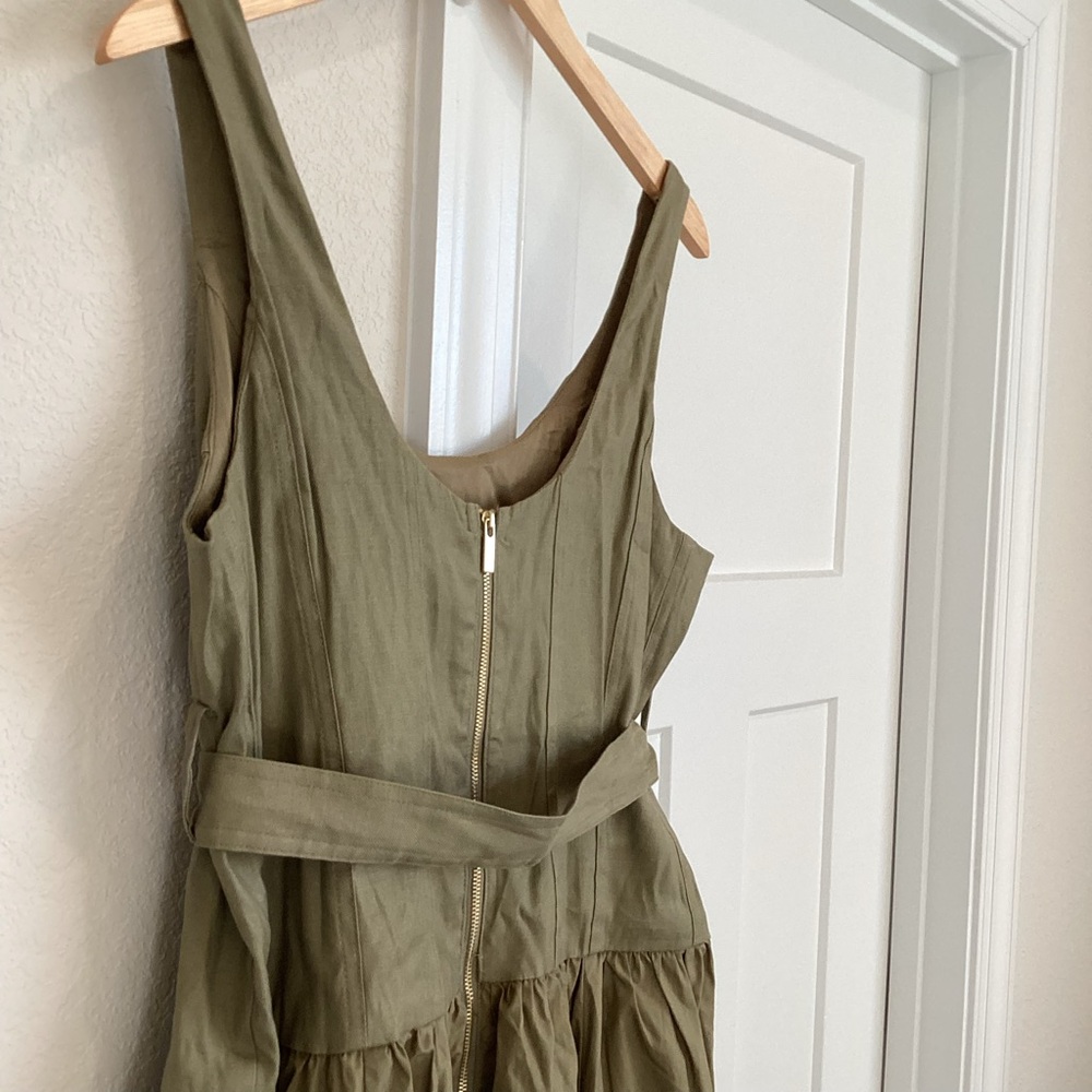 Anthropologie Sleeveless Belted Drop-Waist Midi Dress New Large Boho Moss Green - Picture 11 of 16